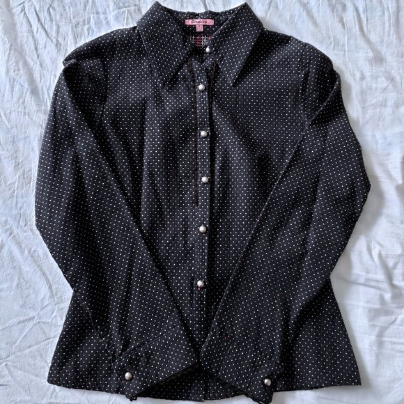 Striking (Canadian Designer) Black Shirt with Polka Dots - Picture 1 of 4